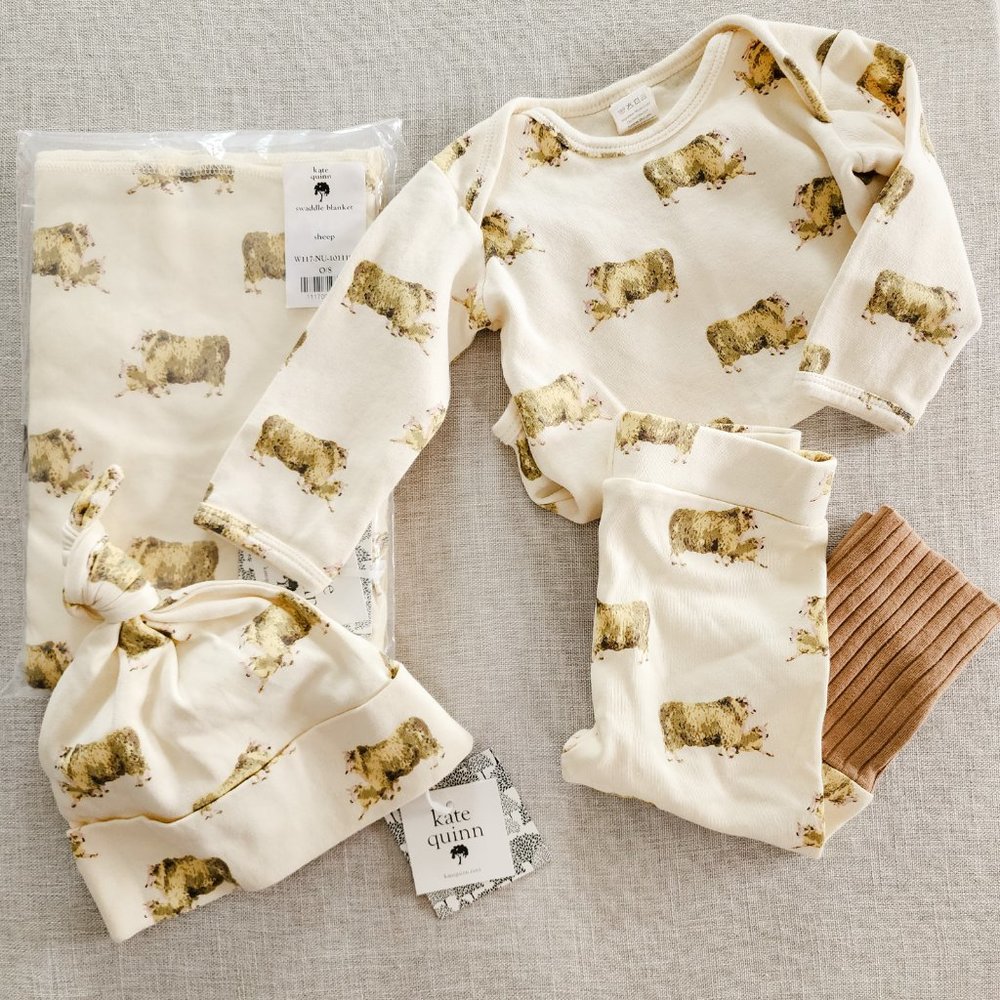 Kate Quinn Sheep Set Swaddle, Bodysuit, Panda Pants and Hat - Picture 10 of 16